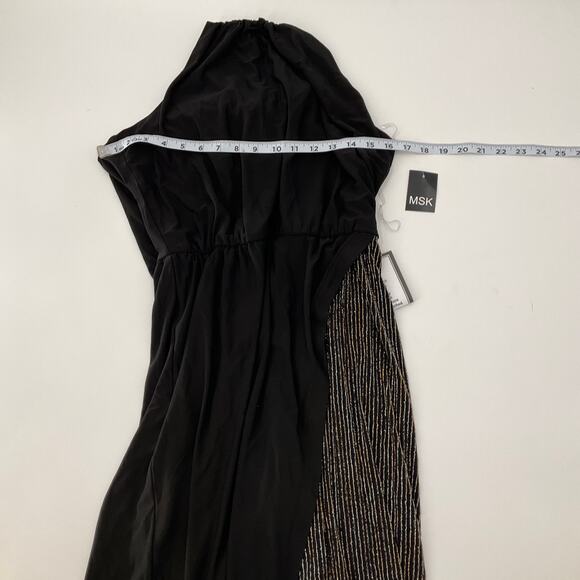 MSK Petite Gold Sequined Sleeveless Halter Wide Leg Jumpsuit 12P - Picture 5 of 7